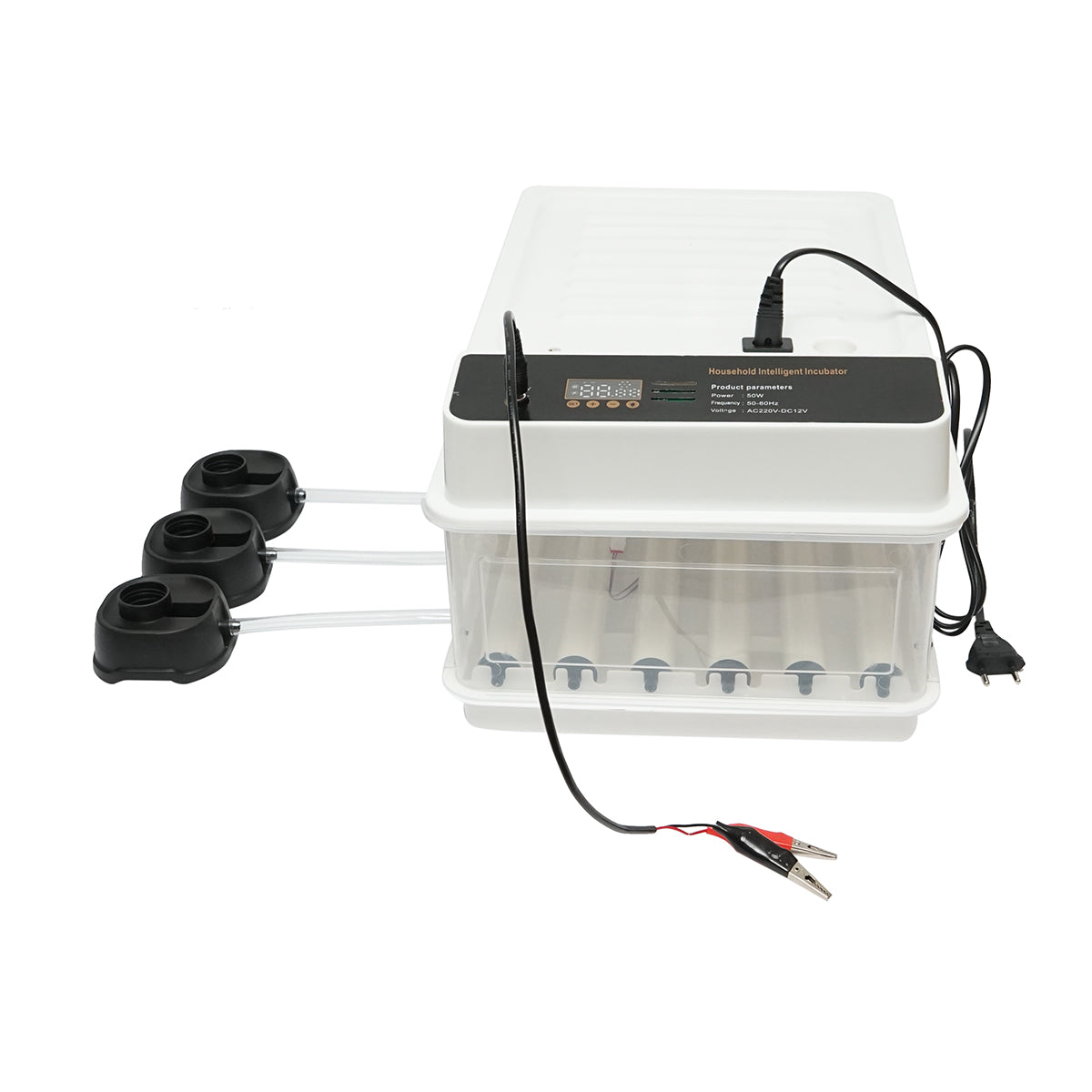 Automatic incubator 30 eggs 50W, 12V-220V, automatic rotation, temperature control, humidity, electronic display